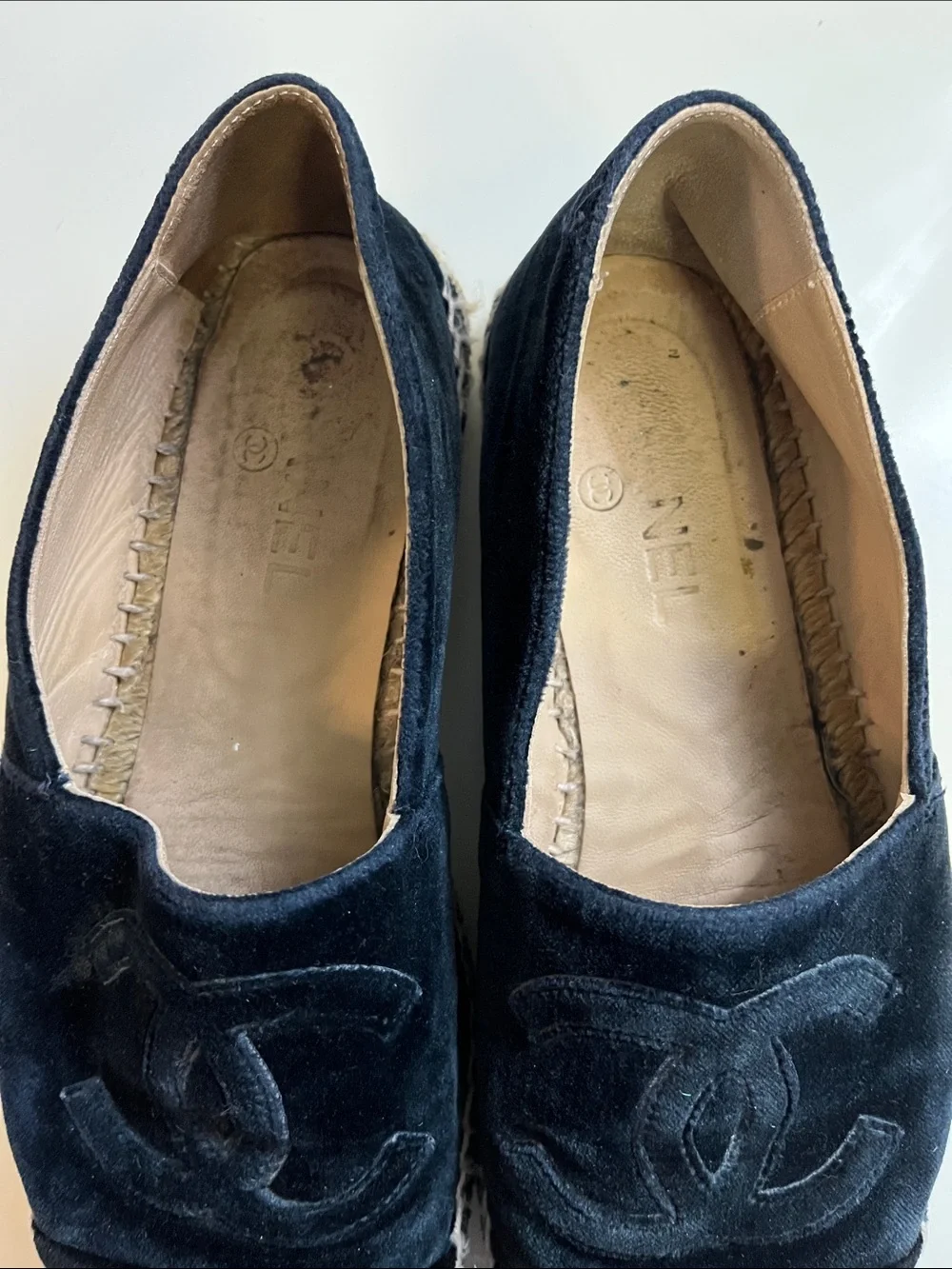 CHANEL Black Velvet Espadrilles with Interlocking CC